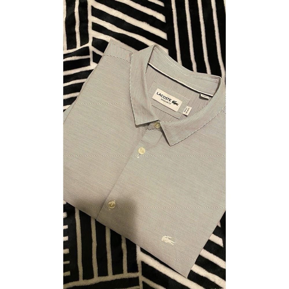 Lacoste Bottom Up Shirt 100% Cotton Size 16 1/2, Embroidered Logo Size 16.5 US